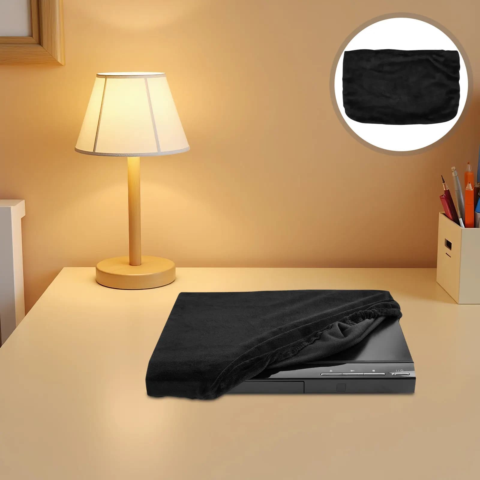 Anti-dust cover for DVD player with elastic band, protective, washable, sin-resistant, scratch-resistant, fabric, for interior