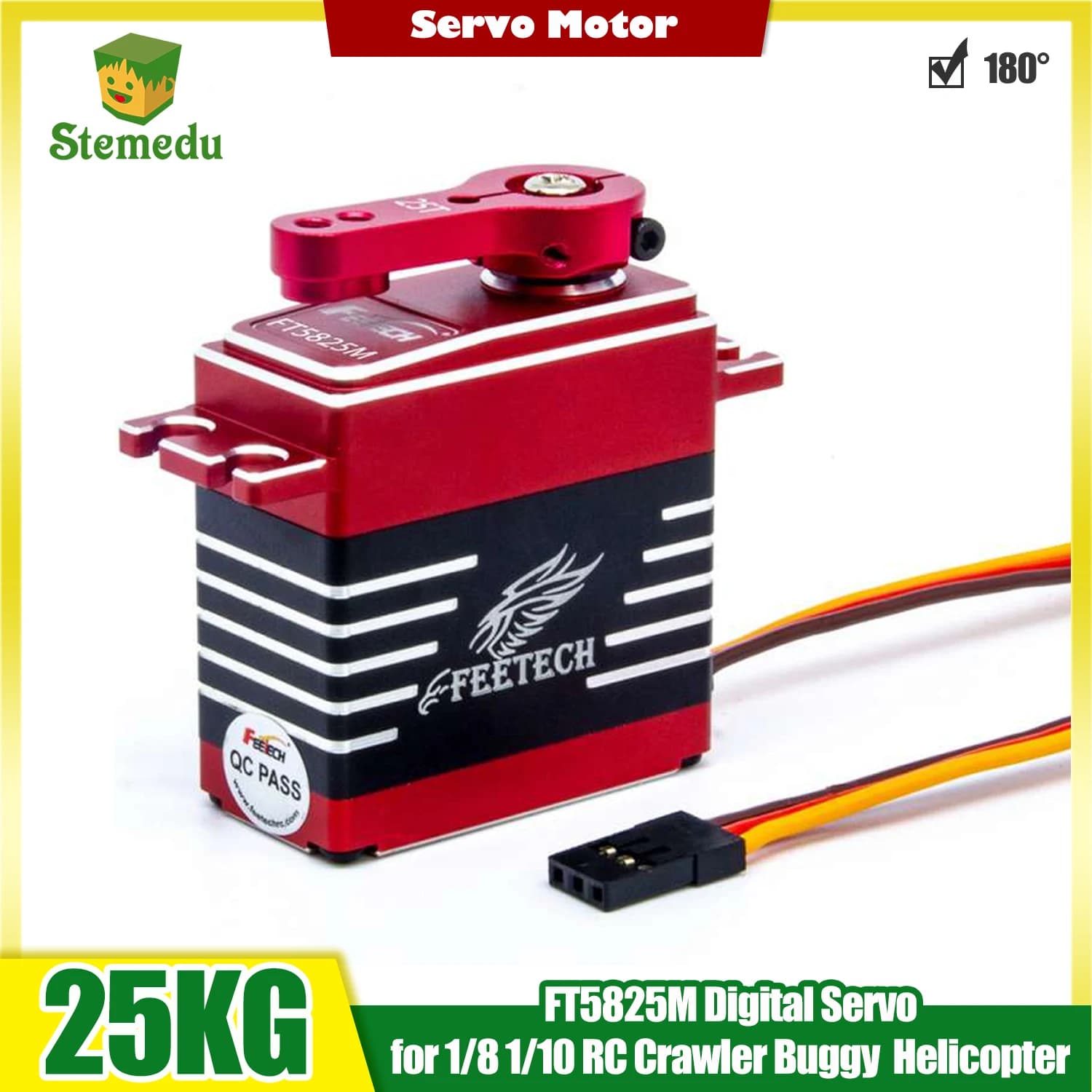 Servo Digitale FT5825M 25KG con Ingranaggi in Metallo, Controllo PWM 180 Gradi per Auto RC Scala 1/8 1/10, Camion, Crawler, Elicottero, 1/2/4 Pezzi