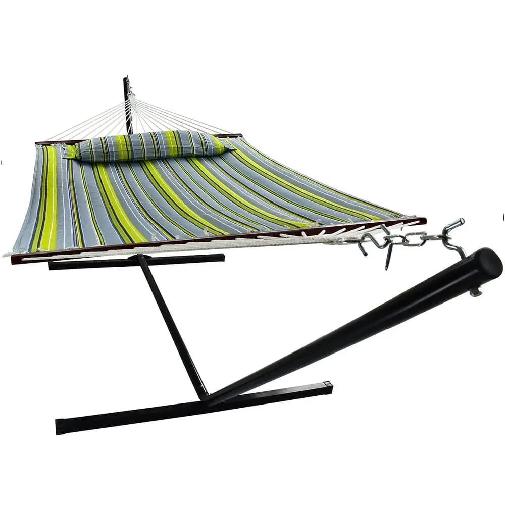 Amaca elegante per 2 persone con supporto, amaca grande in cotone da esterno da 53 pollici, barre e cuscino inclusi, resistente fino a 450 libbre, portatile