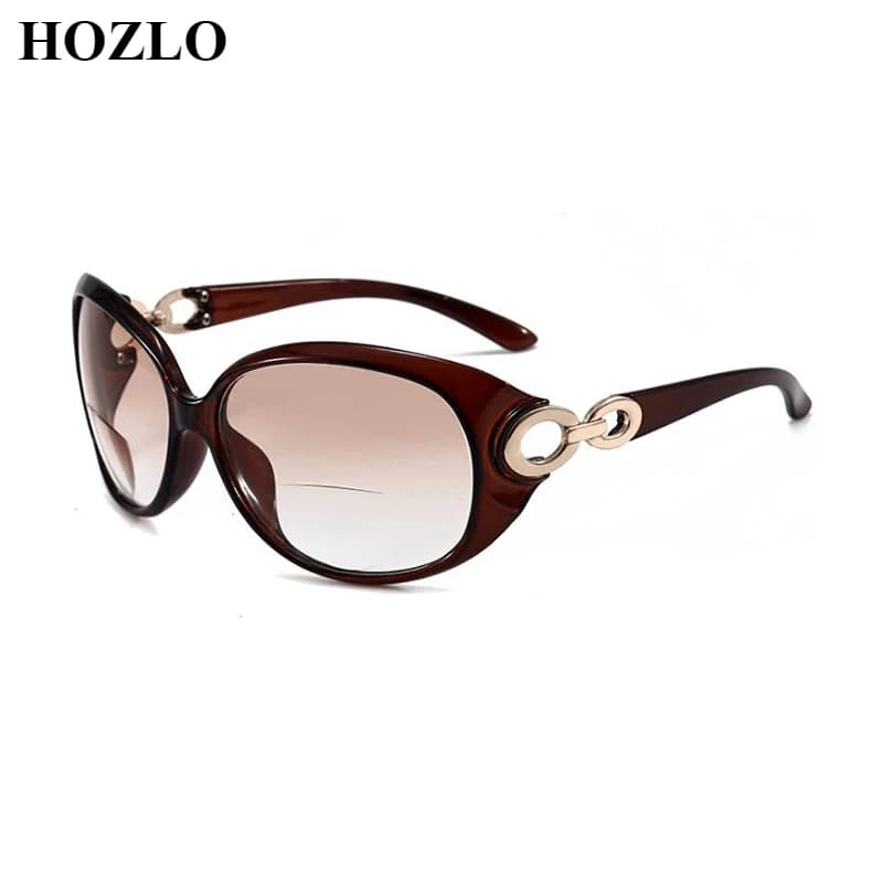 Women look close to reading glasses bifocal distant fashion female zipper metal glasses presbiopia eyeglasses hypermetropia with large frame