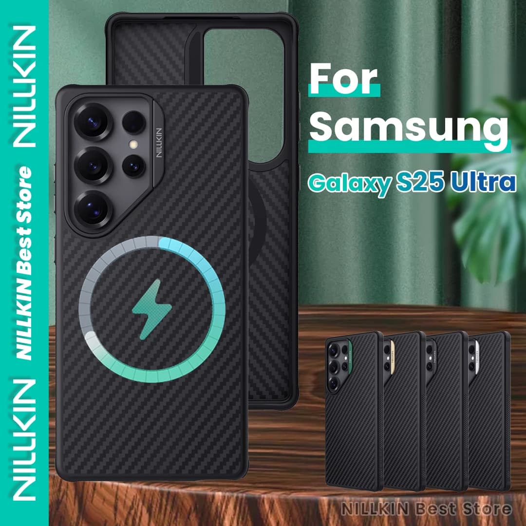 Nillkin Per Samsung Galaxy S25 Ultra Cassa Del Telefono 600D Kevlar Magnetico Magsafe Ricarica Wireless Custodia In Fibra di Carbonio Antiurto