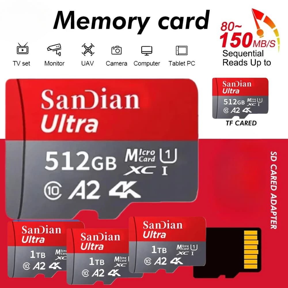 New High Speed Memory Card 128GB 256GB Class 10 Micro TF SD Card 1TB SD Memory Card For Camera Phones tablets