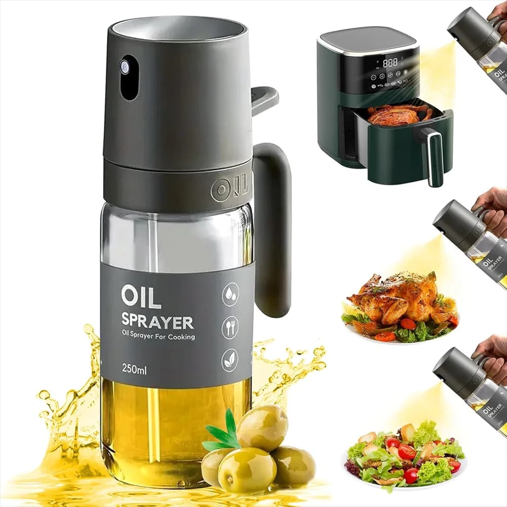 Spruzzatore d'olio da cucina, flacone spray per olio da 250 ml e spazzola per olio da cucina, spruzzatore d'olio, flacone spray da cucina per friggitrice ad aria calda