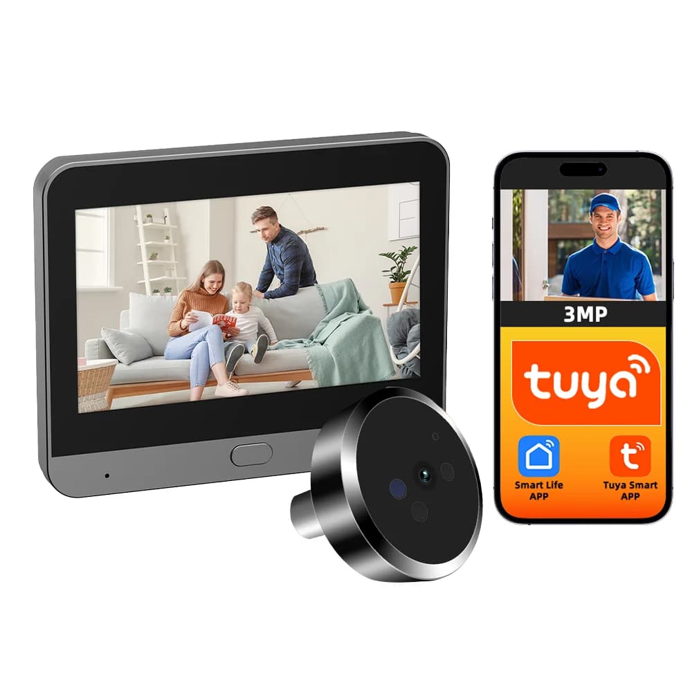 Videocitofono Wi-Fi con Schermo IPS da 4,3 Pollici, Telecamera 3MP, App Tuya, Angolo Ampio, Spioncino Digitale