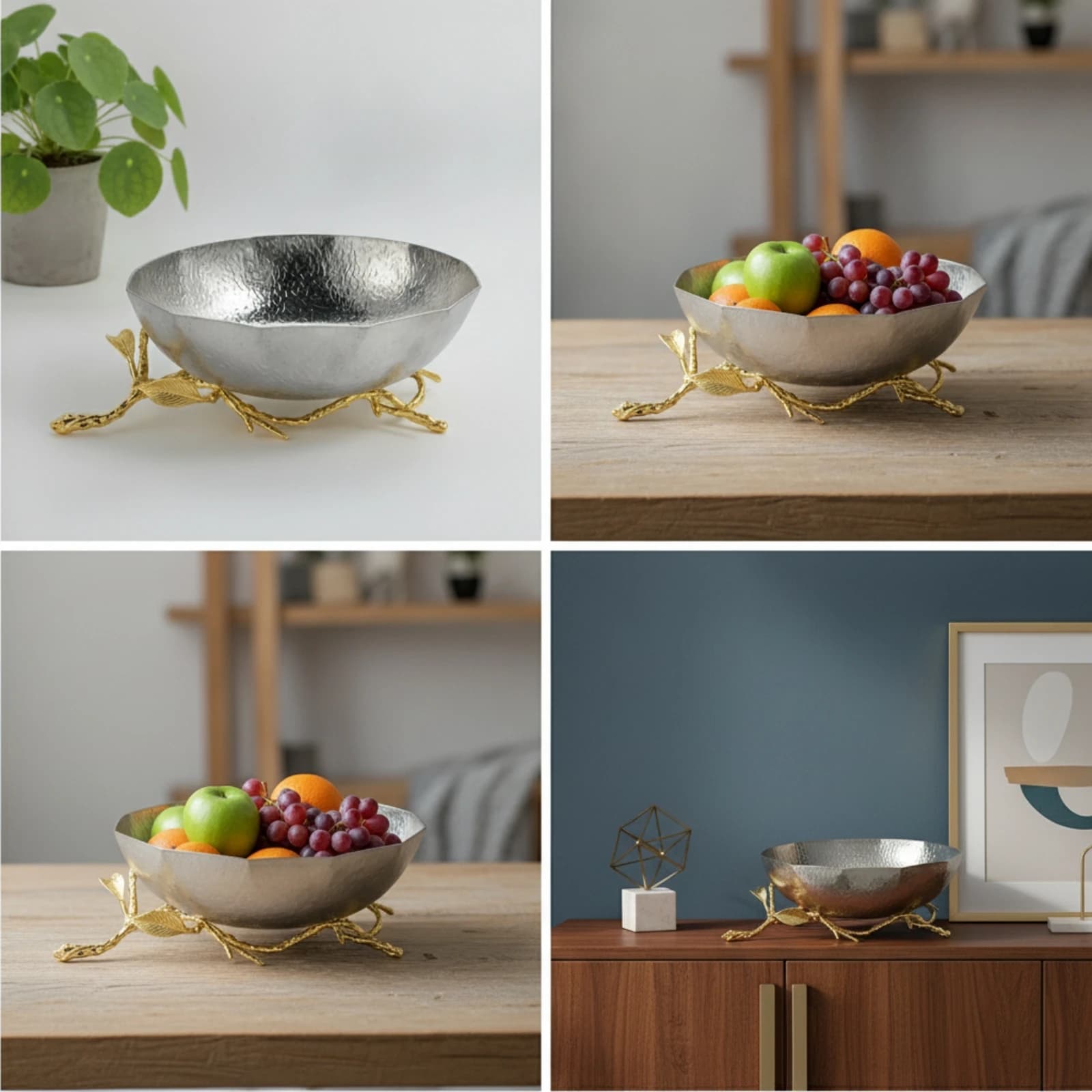 Decorative Metal Bowl with Stand Textured Stainless Steel Bowl Modern Luxe Classic for Home Decorators, Dining Table Centerpiece