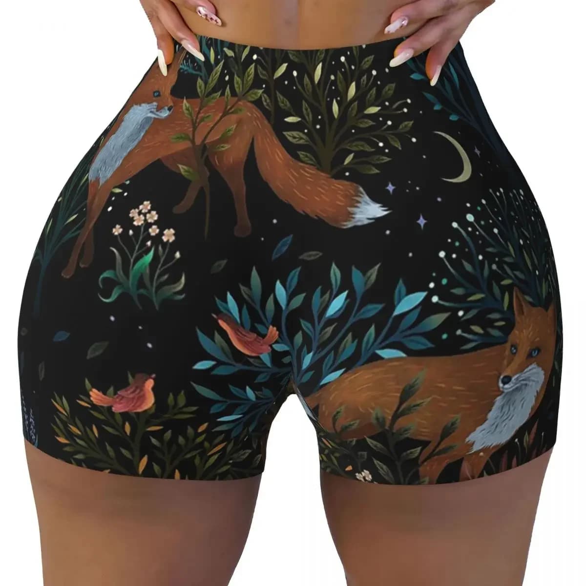 Custom Forest Fox Yoga Shorts Women Gym Workout Running Athletic Volleyball Biker Shorts