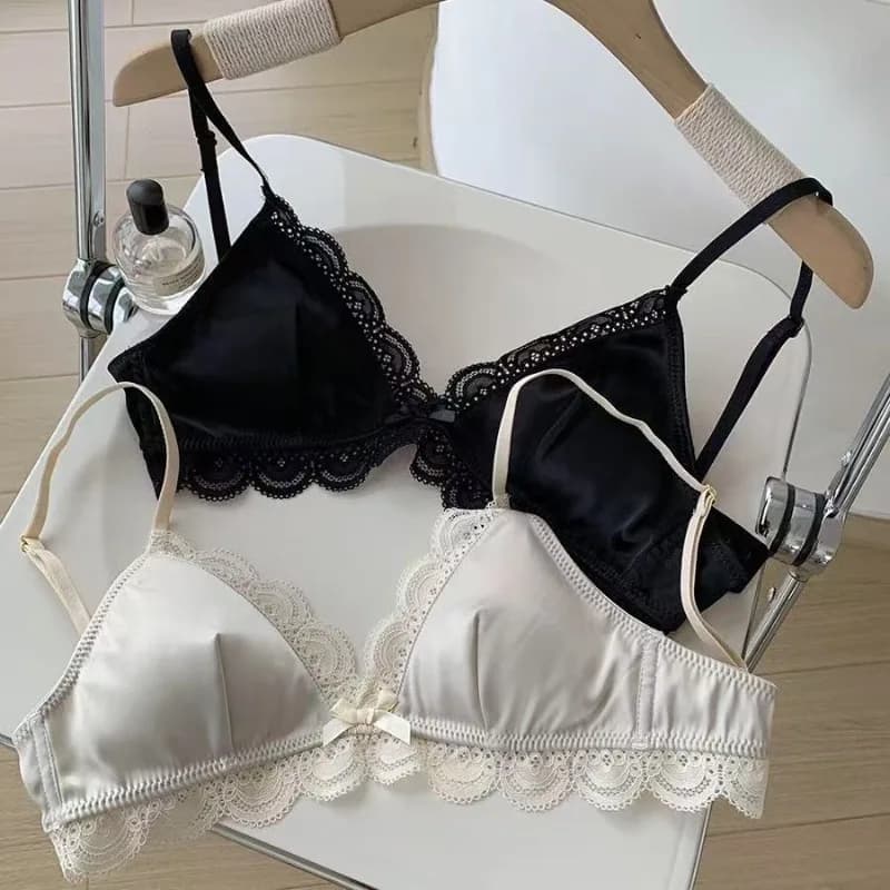 SP&CITY Lace bra with triangular cup bow Korean style for woman Soft and comfortable breathable bra for sweet girl