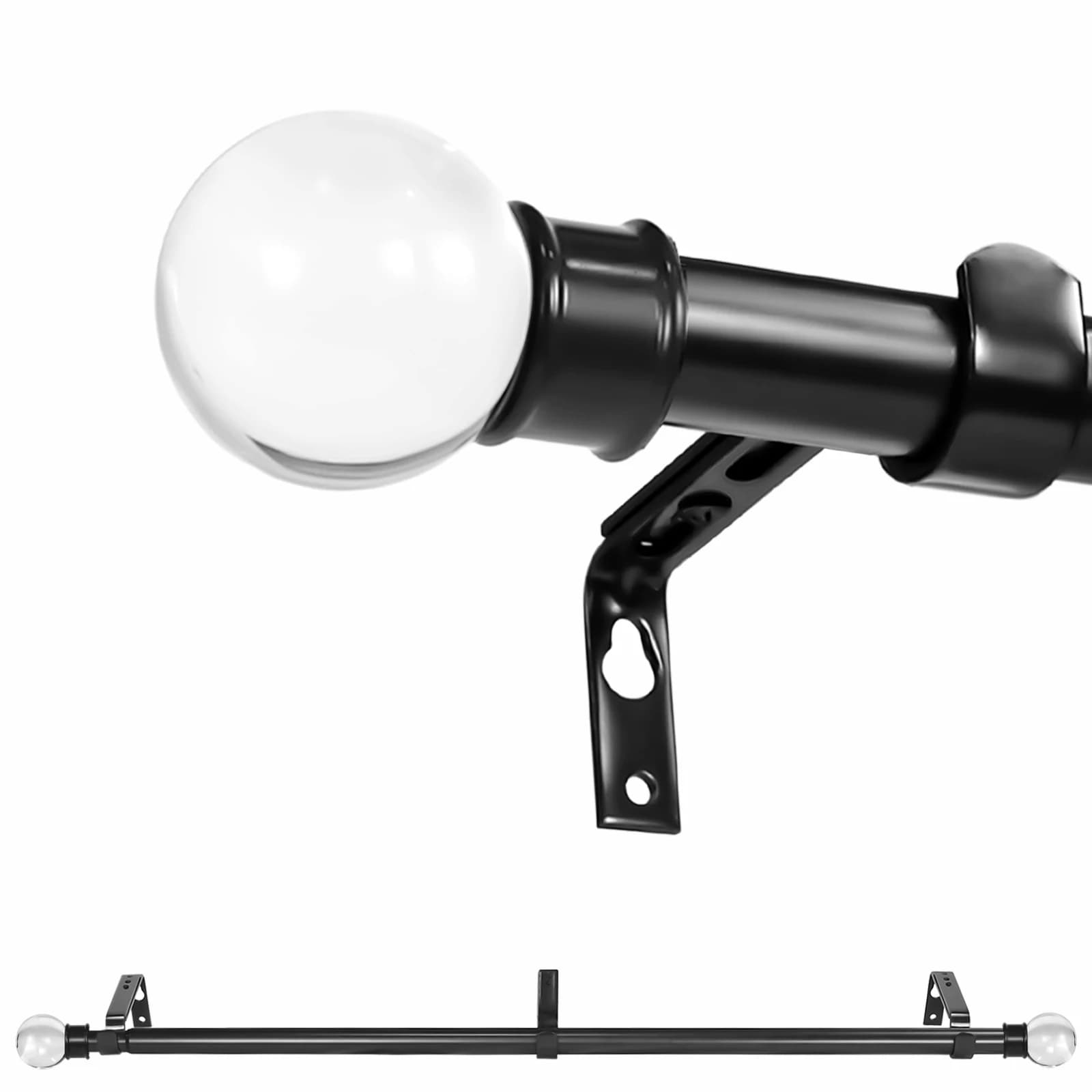 Set di aste singole per tende resistenti regolabili da 1 pollice con terminali a sfera di cristallo, 28"-48", 48"-84", 84"-120"