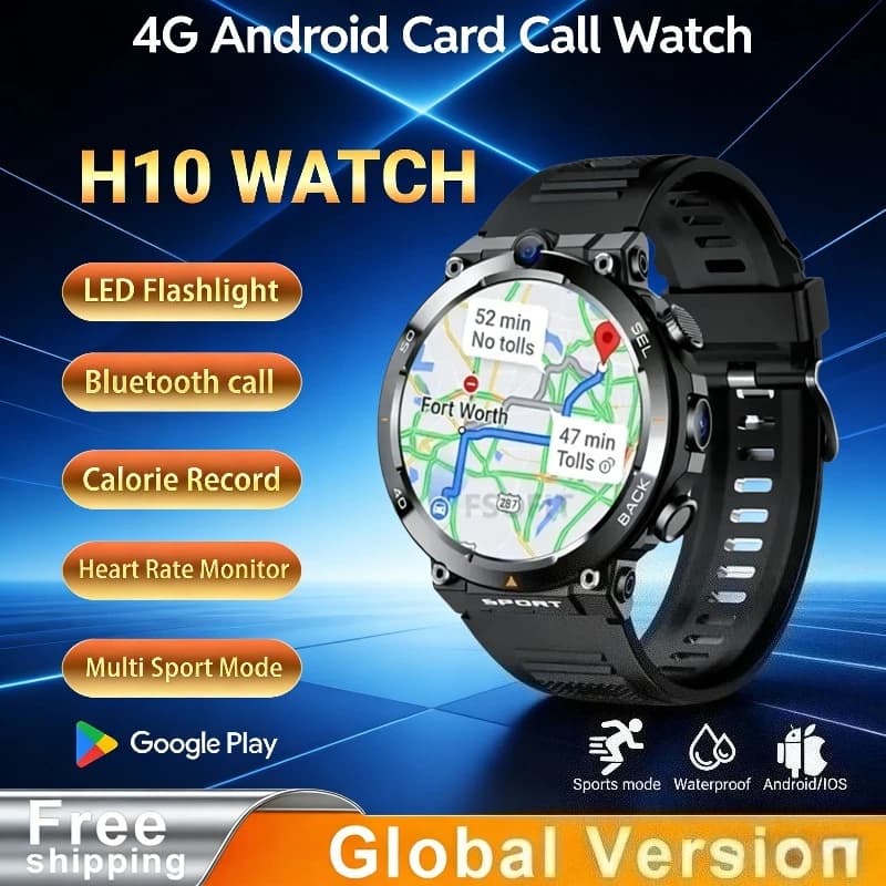 Orologio intelligente Android 4G H10, videollamada WiFi con scheda SIM, localizzatore fitness impermeabile GPS per uomo donna