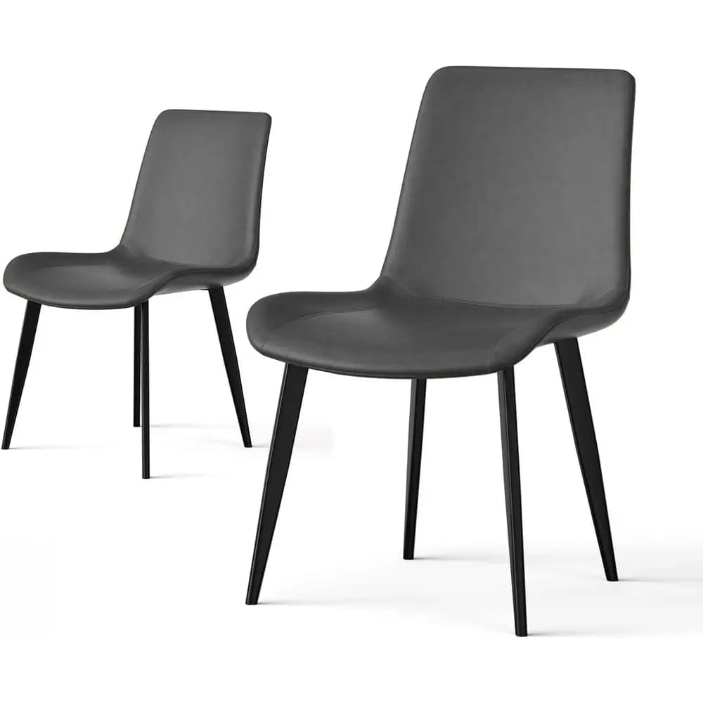 Set of 2 Modern Kitchen Chairs with PU Leather, Cushioned Seats, Metal Legs for Dining or Living Room, Gray