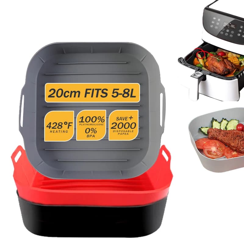 Accessori per friggitrice ad aria quadrata con stampo in silicone per friggitrice ad aria da 20 cm per COSORI 5.5L 4.7L,Cecotec 6L, 5.5L, accessori riutilizzabili per friggitrice ad aria