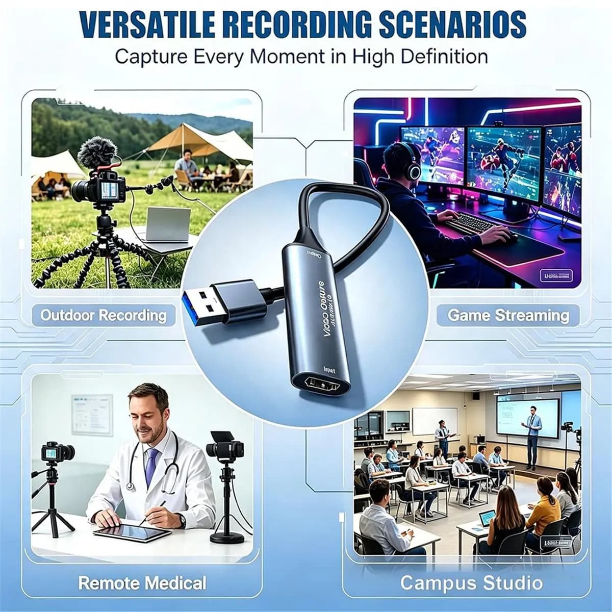4K 30FPS Video Capture Card, to USB 3.0 Cam Link Game Audio Adapter, Low-Latency Driver-Free 1080P@60Hz Capture Device A