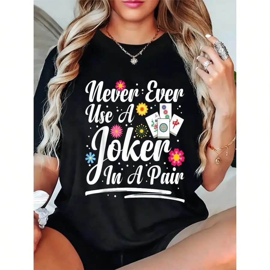 T-shirt casual da donna con stampa di piastrelle Mahjong, top girocollo a maniche corte, maglietta estiva con motivo geometrico per gli amanti di Mah Jongg