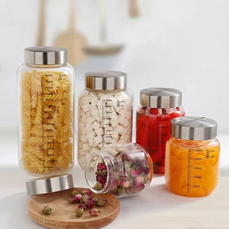 150/250/350/600/800ml Sealed Glass Bottle With Scale Transparent Wine And Kimchi Jar Kitchen Coffee Beans Storage Bottle