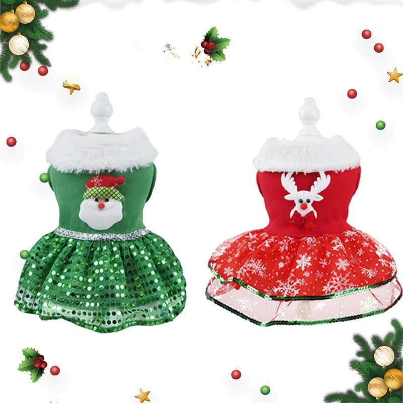Abito natalizio per cani da compagnia Design di Babbo Natale e renne Abbigliamento festivo con collare peloso per cani di piccola taglia e media