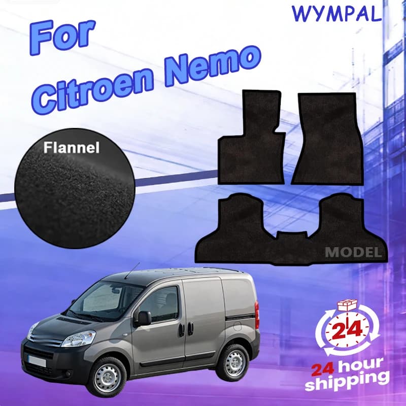 Nylon Velour front rugs for Citroen Nemo kombivan (2007 2008 2009 2010-2017) -Black