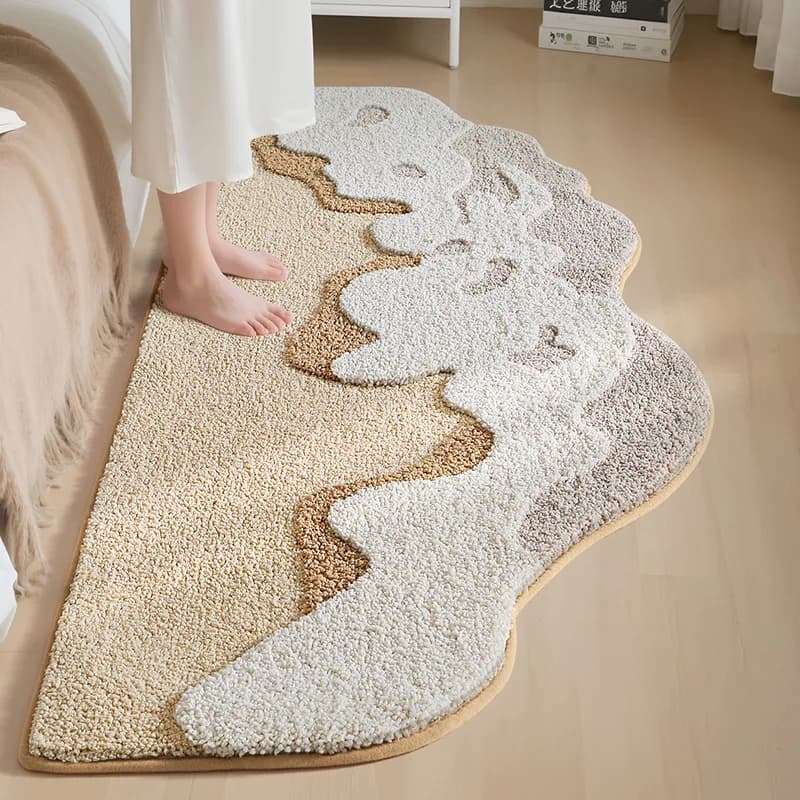Ocean Wave Beach Bedside Rug, 3D Plush Surface Carpet, Decorative Mat for Living Room, Absorbent Non Slip Bath Mat for Bathtub