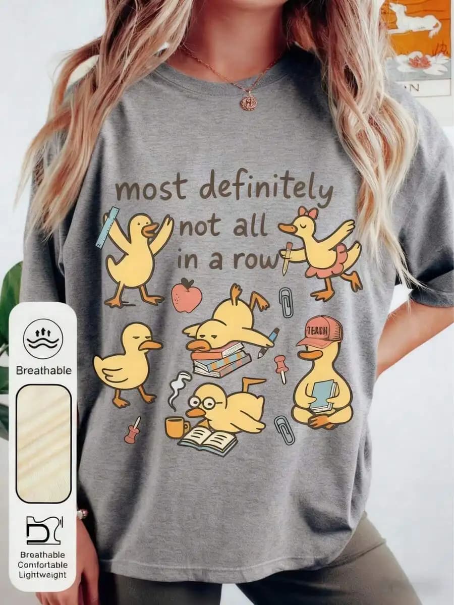T-shirt oversize a maniche corte con stampa grafica divertente con disegno di anatra, T-shirt casual divertente per la vita da insegnante, per donna