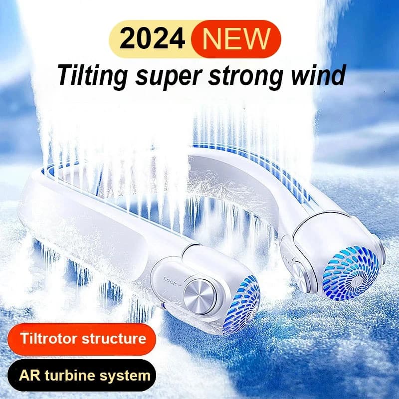 Ventilatore portatile montato sul collo, ricarica USB, ventola con archetto da collo a turbina senza lama regolabile senza pale, adatto per uso esterno