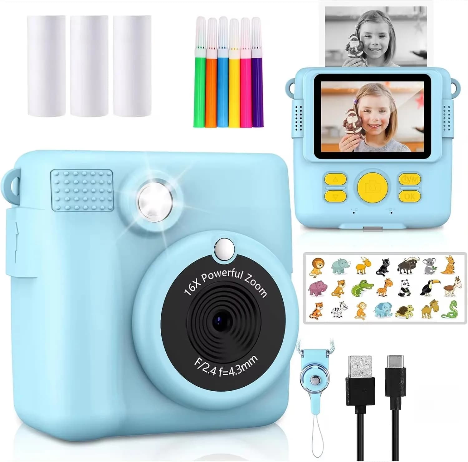 Fotocamere giocattolo Unisex per regalo per bambini-stampano istantaneamente foto con tecnologia di stampa termica, scheda di memoria da 32GB inclusa