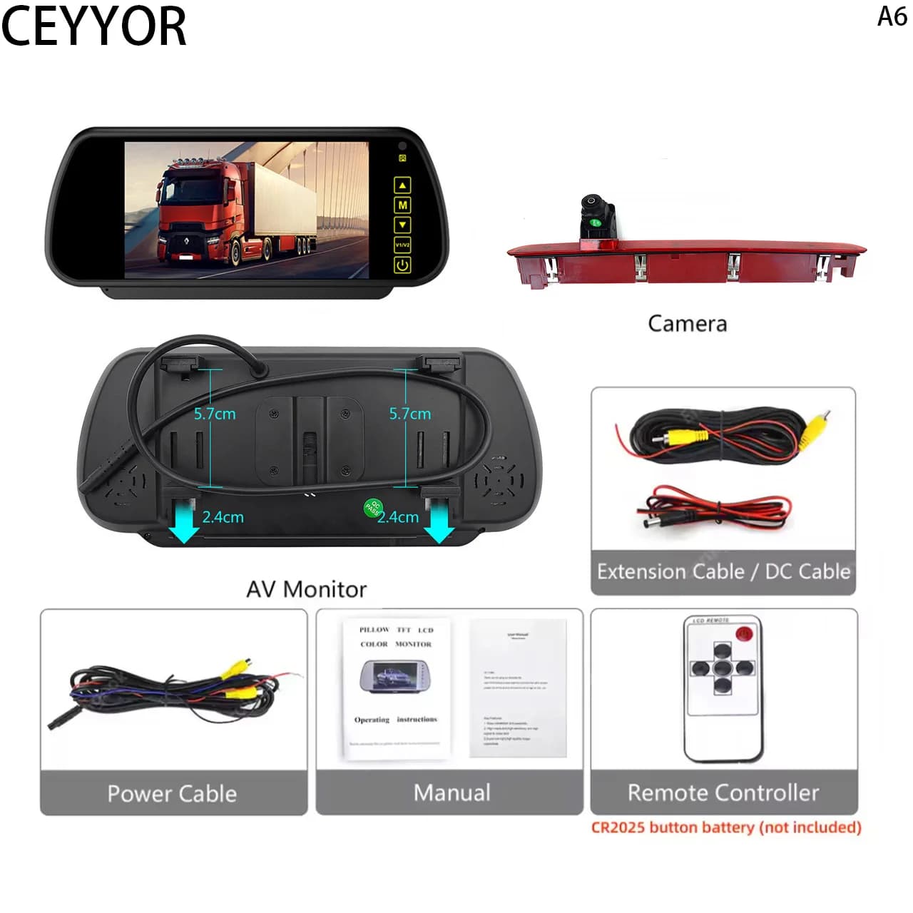 Telecamera posteriore applicabile a Volkswagen VWT6 monoposto VW T6 e T6.1 (dal 2016 ad oggi), con schermo da 7 pollici