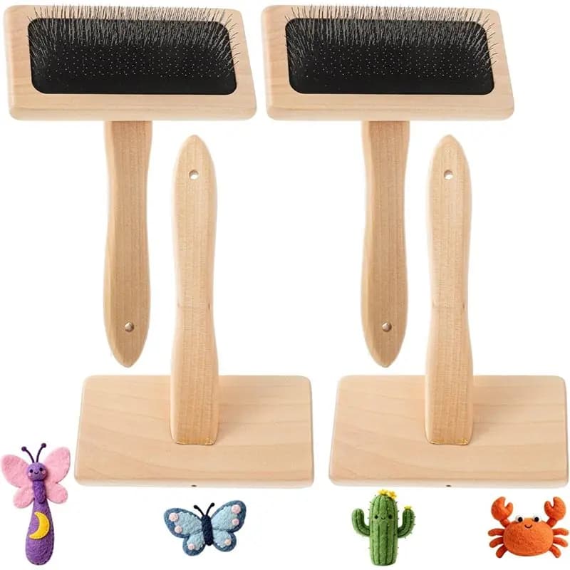 Set di Spazzole per Cardatura Lana (4 Pezzi) con Manico in Legno per Progetti Artigianali con Filati e Fibre - Strumento Manuale per la Toelettatura degli Animali Domestici