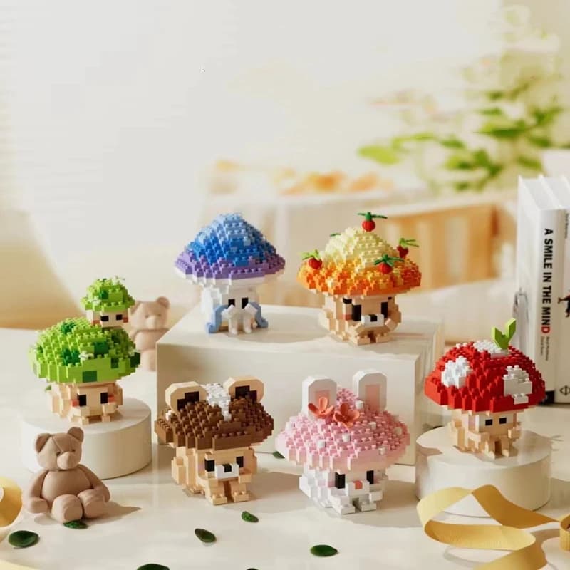 Nuovo Simulato Fungo Introvertito Micro-particelle Building Block Giocattolo Carino Fungo Modello di Montaggio Giocattolo Educativo Per Bambini