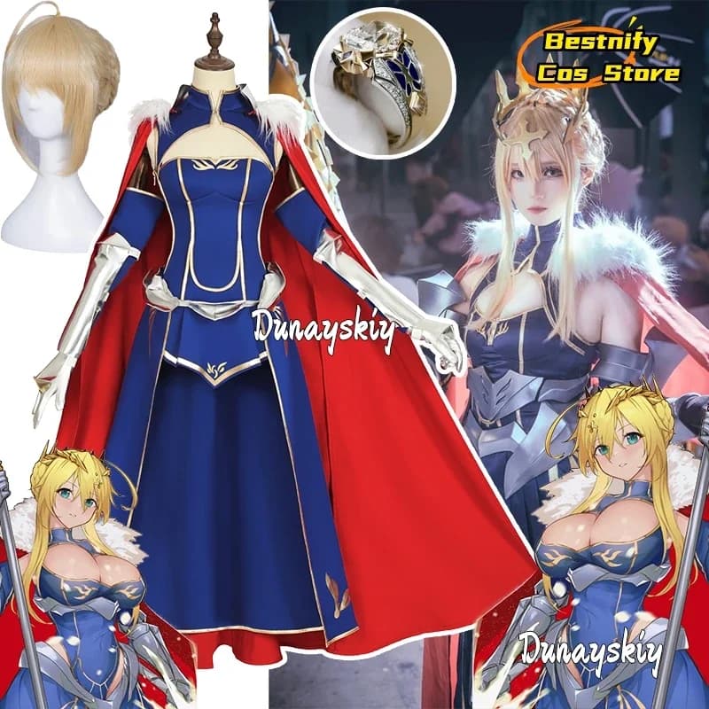 CosplayAnime Saber Fgo cosplay lancer Fate Grand order Lancer cosplay Altria Pendragon Parrucca cosplay Anime Abiti Parrucca Anello Prop S