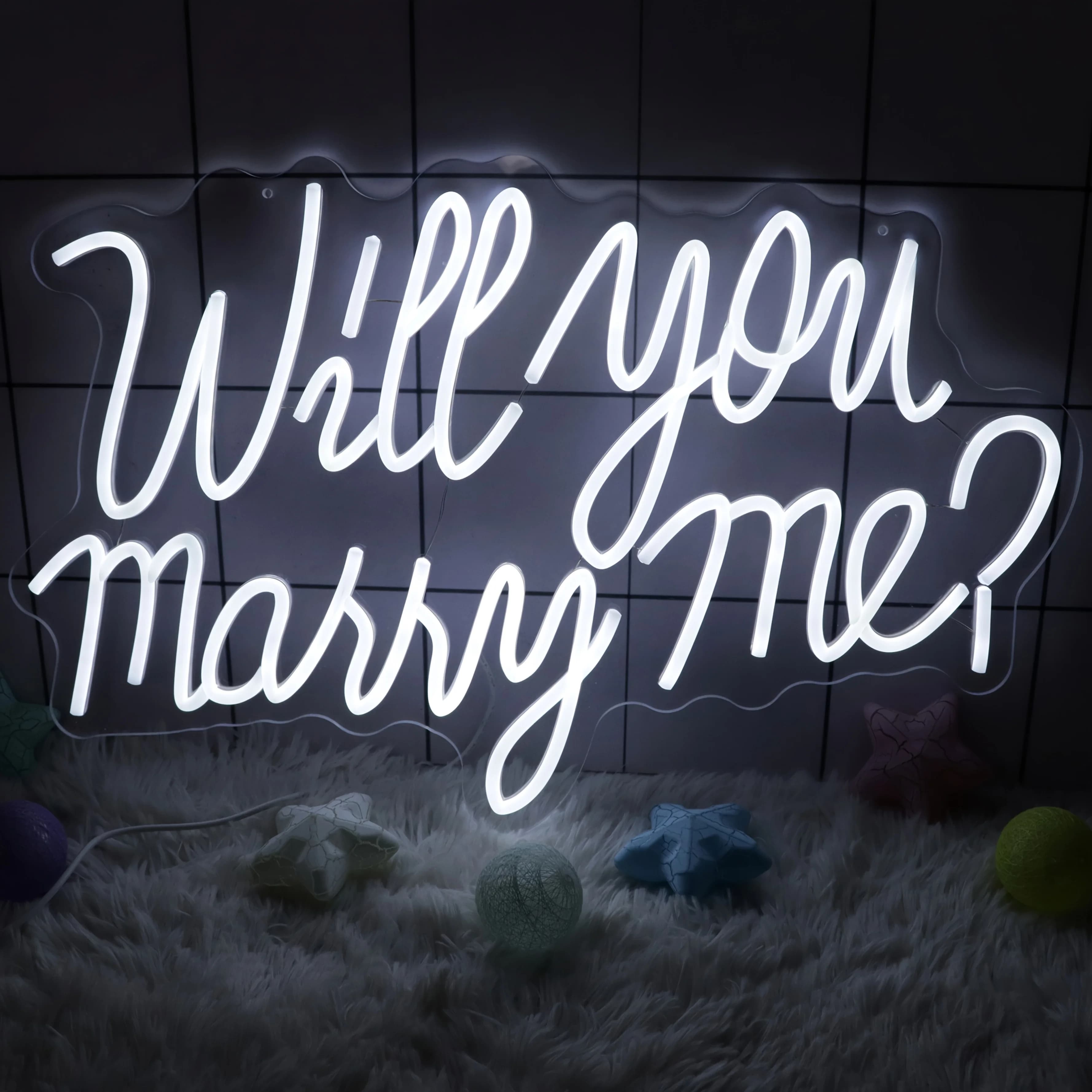 Will You Marry Me Insegna al neon Luce a LED - Decorazione per matrimoni montabile a parete, Decorazione per camera da letto per feste di fidanzamento con luce bianca calda