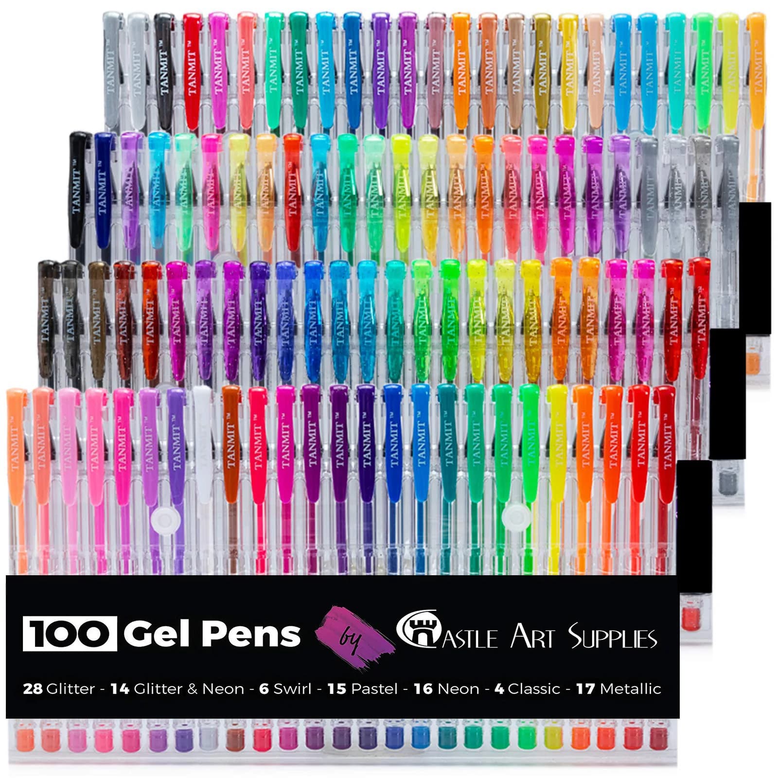 Set di penne gel da 100 colori Penna glitterata, glitter, penne a sfera color neon per libro da colorare per adulti Doodle Biglietto d'auguri fai da te