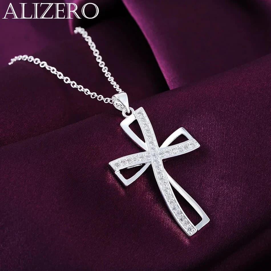 Promotions 45cm 925 sterling silver necklace charm for women cyrstal Cross pendant chain jewelry fashion cute wedding party