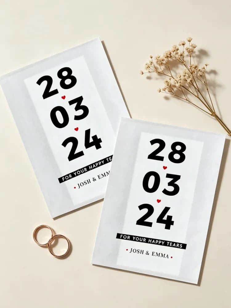 Confezioni Personalizzate di Fazzoletti e Coriandoli per Matrimonio 'Happy Tears' | Confezioni di Lusso Personalizzate di Fazzoletti e Coriandoli per Bomboniere Matrimoniali