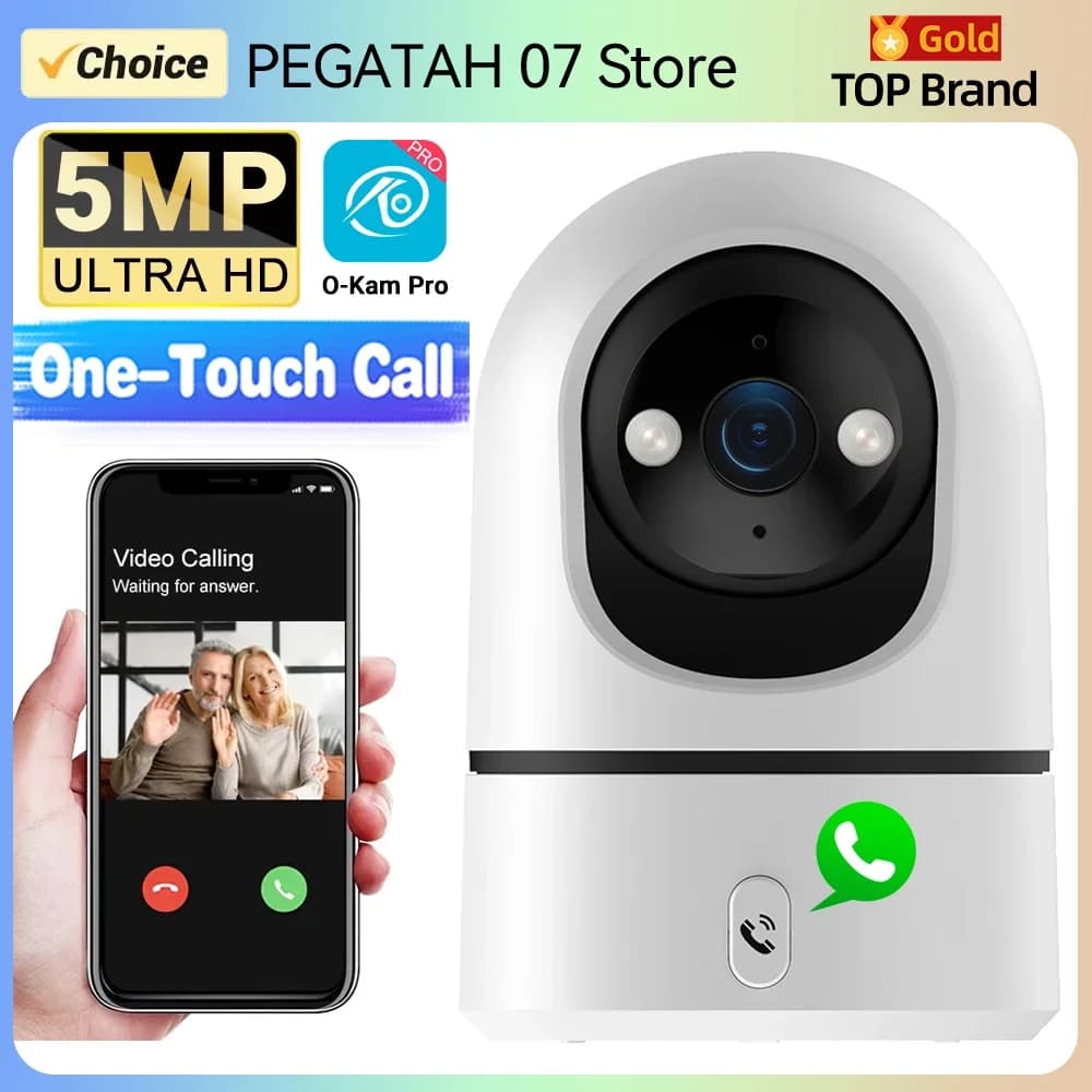 Telecamera di Sicurezza per Bambini PEGATAH 5MP WiFi 2.4G/5G, Chiamata con Un Solo Tocco, Visione Notturna a Colori, 355 ° Tracciamento Umano PTZ