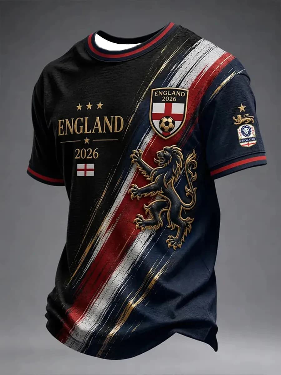 Men's England Football Printed Casual Short Sleeves T-Shirt Football Cultural T-Shirt
