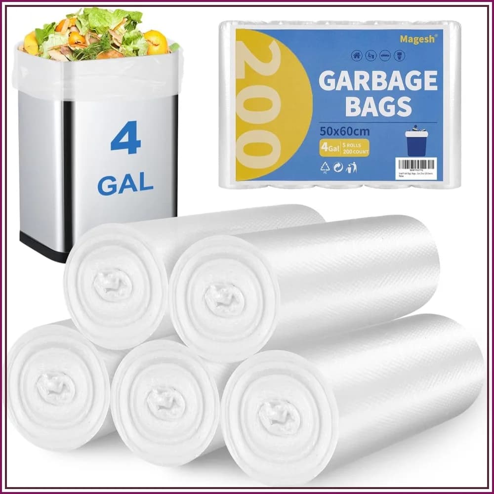 4 Gallon Clear Trash Bags, 19.7x23.6 in, 200 Count, Strong Wastebasket Liners for Bathroom Bedroom Office