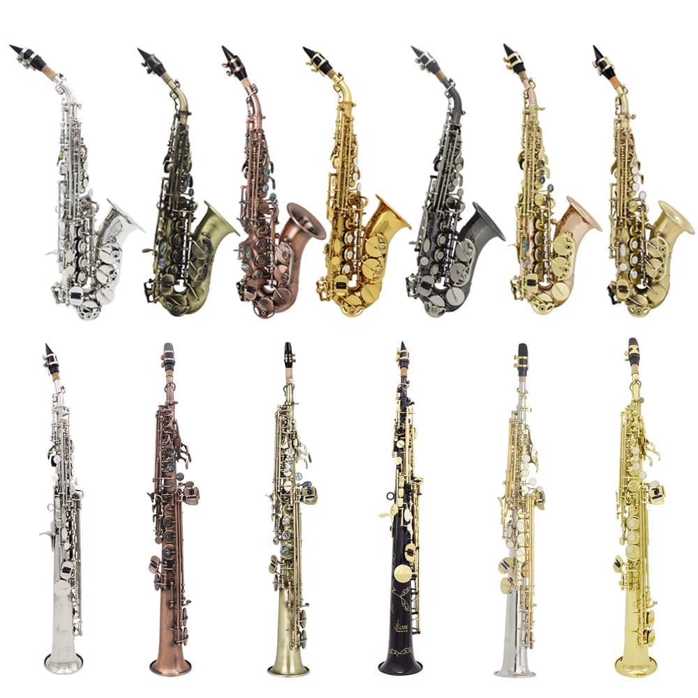 SLADE Sassofono Soprano B Sax piatto in ottone Sassofono professionale con custodia Ance Boccaglio Guanti con cinturino Panno per pulizia Spazzola