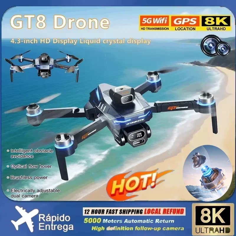 Drone GT8 MINI GPS 8K Professionale HD 360 ° Doppia Fotocamera 5G WIFI Motori Brushless Evitamento Ostacoli Quadricottero FPV Pieghevole Giocattolo