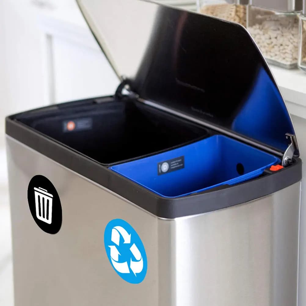 Set di 6 Fogli di Adesivi per la Classificazione dei Rifiuti, Etichette in PVC con Forte Adesivo per la Raccolta Differenziata, per Contenitori e Porte di Armadi