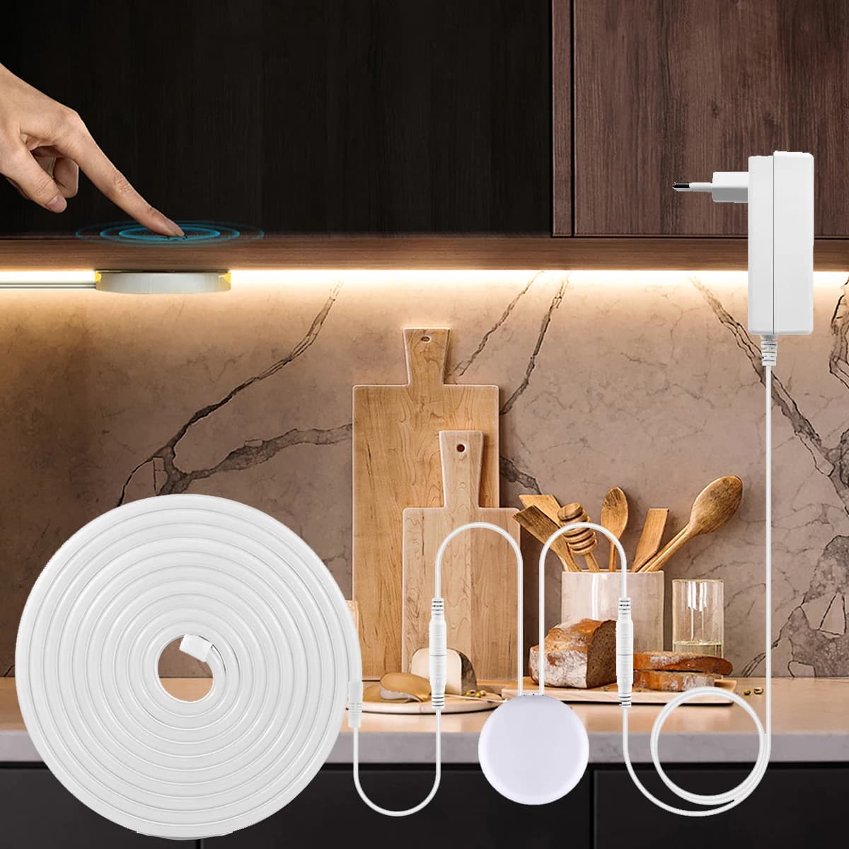 Striscia al neon a LED sotto l'armadio con interruttore a sensore tattile con scansione manuale dimmerabile per illuminazione da cucina 1-5M 12V, 10M 24V + spina UE