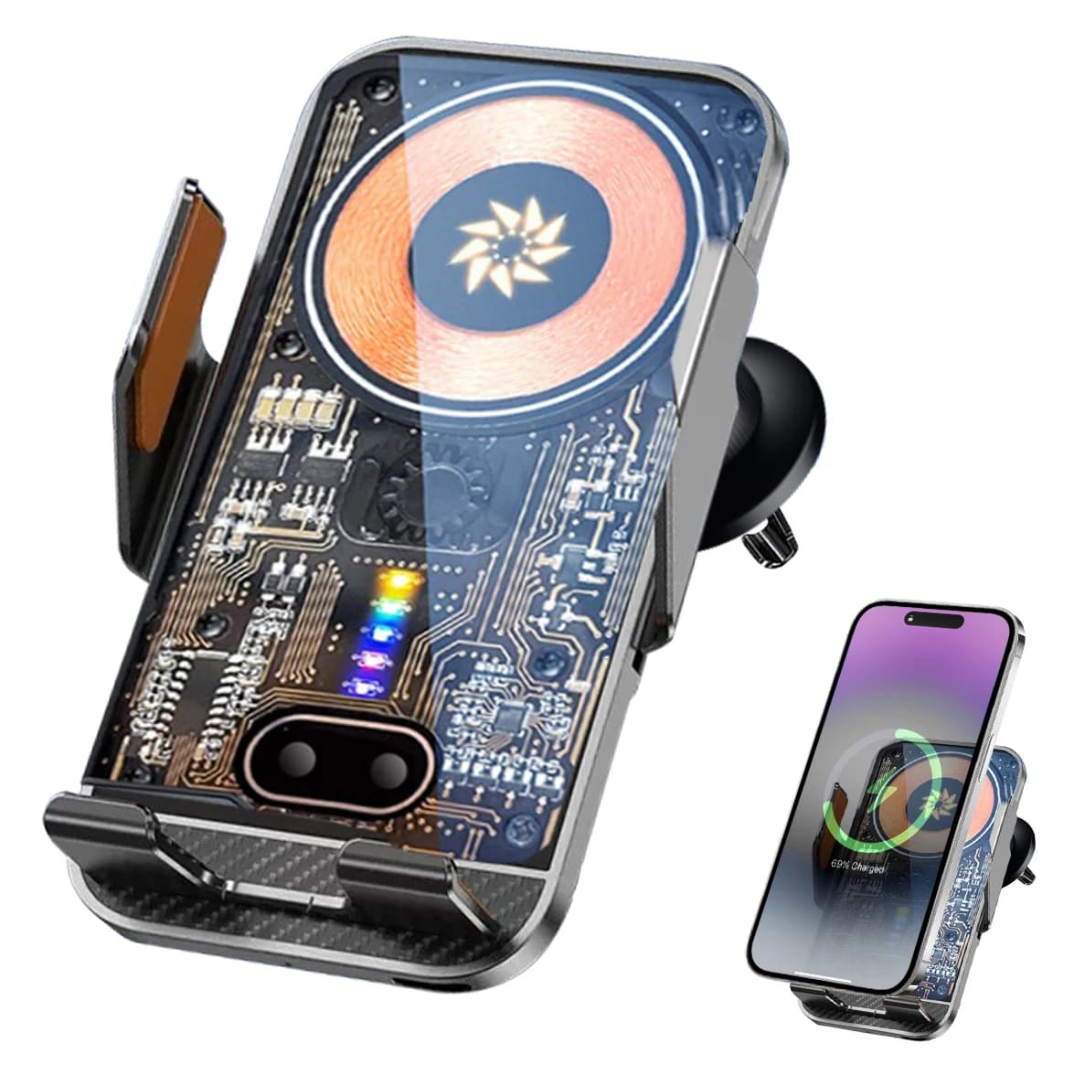 Nuovo Supporto Universale per Telefono con Ricarica Wireless, Montaggio su Presa d'Aria, Trasparente, per Navigazione Veicolare e Smartphone