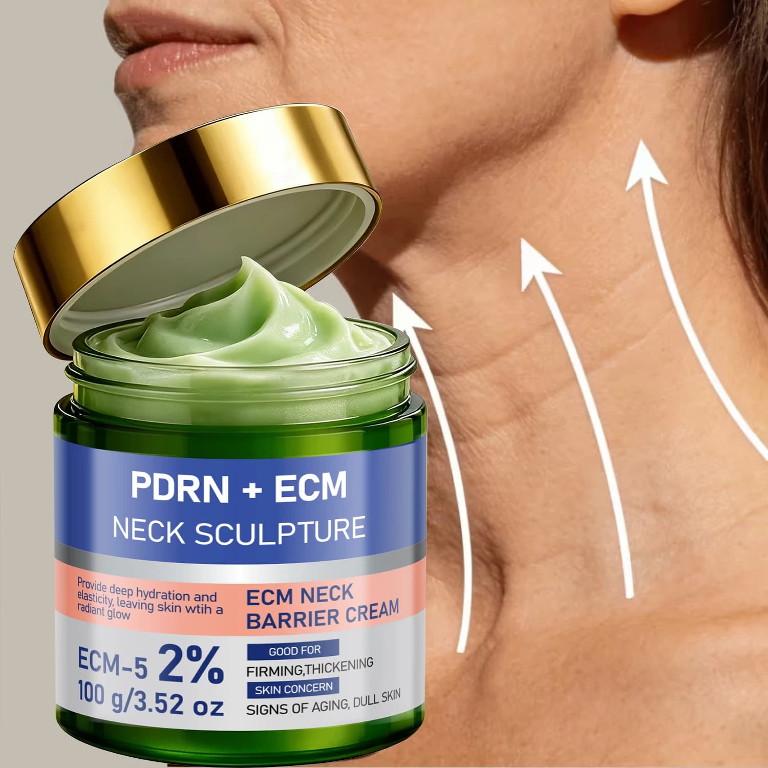 PDRN ECM Neck Sculpture Cream, Collagen Hyaluronic Acid Moisturizing Firming Neck Barrier Care