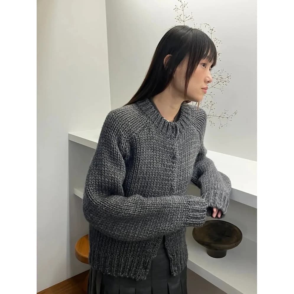 Lfm Retro Twist Thi Needle round Ne Cardigan aperto lavorato a maglia Maglione lavorato a maglia di lana da donna nuovo arrivo invernale