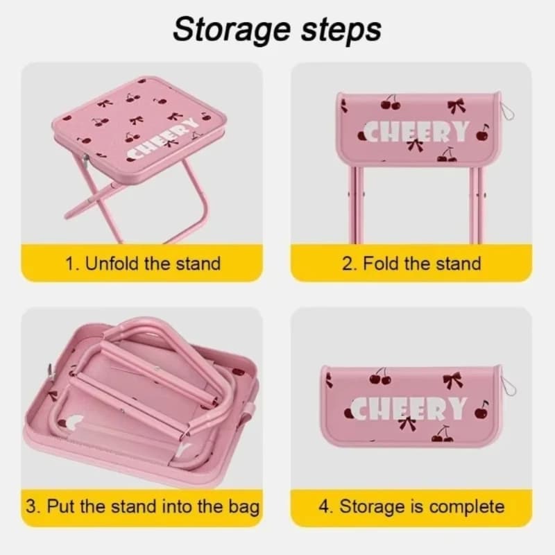1pc Cherry Print Folding Stool With Shoulder Strap And Phone Bag Lightweight Compact For Camping Fishing Hiking Travel Picnic