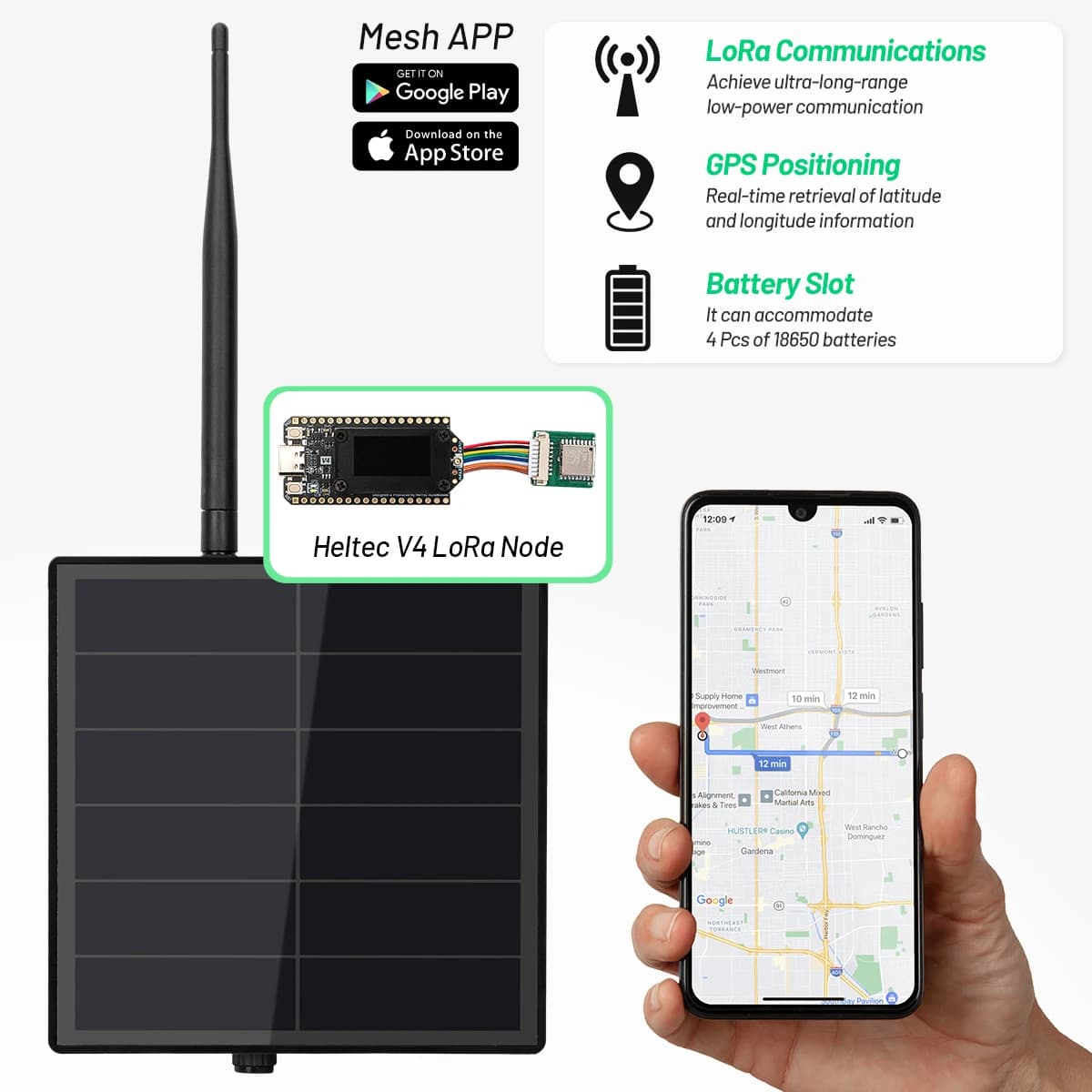 Ripetitore Solare 5W con Modulo Heltec WiFi LoRa 32 V4 ESP32+GPS, Nodo Mesh Solare LoRa 868MHz 915MHz per IoT e LoRaWAN