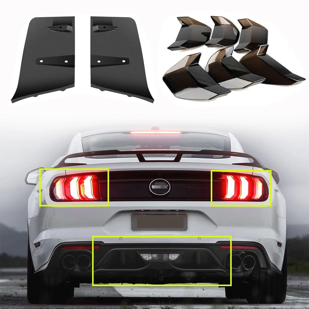 Tail Light Lamp Cover & Rear Bumper Lip Air Diffuser Valance Aero Foil Kitfor Ford Mustang 2018 2019 2020 2021 2022 2023+