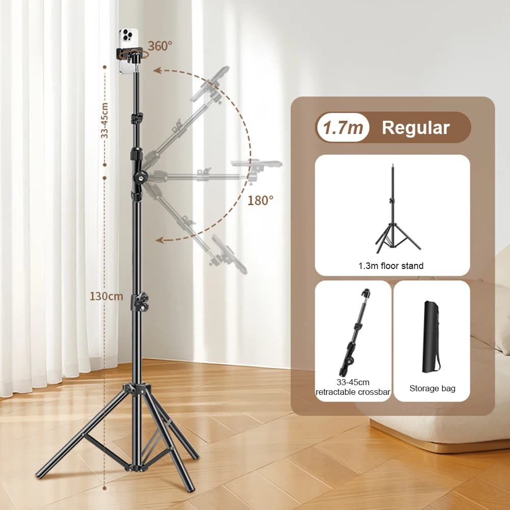 Floor Telescopic Bracket Horizontal Overhead Tripod Adjustable 33-45cm Cell Phone Stand for Filming Video Recording Live Stream