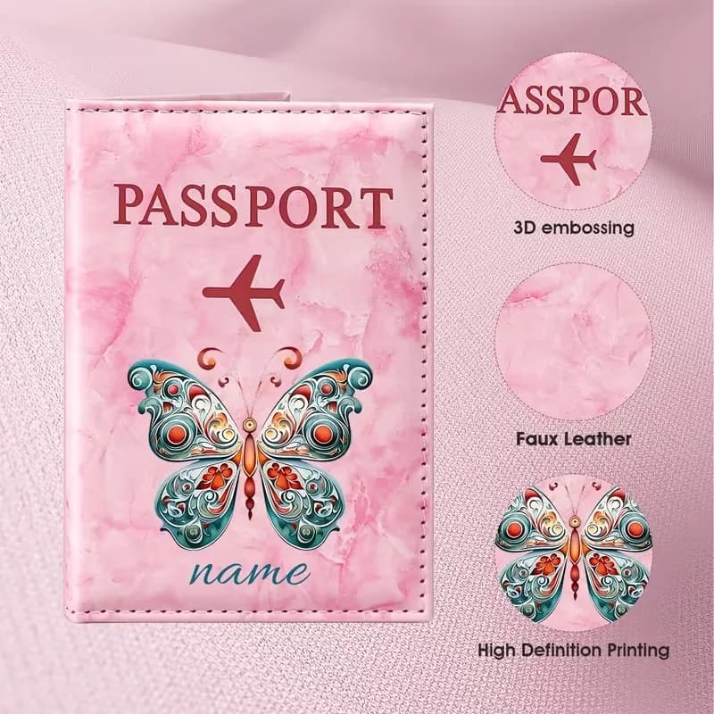 Custom Name Butterfly Art Pattern Passport Holder, Exquisite Painted Butterfly Design Blending Vintage And Natural Elements