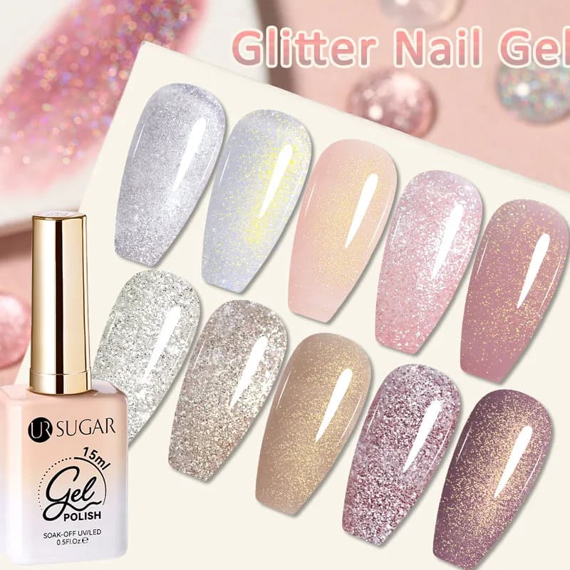 UR SUGAR 15ml Smalto Gel Glitterato Rosa Bianco Soak Off UV LED per Unghie, Forniture per Manicure, Design Unghie Fai da Te