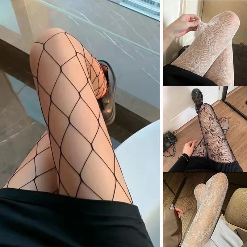 Y2k Moda Fiore Gotico Scava Fuori Collant Sexy Donne A Rete Bianco Nero Ins Hot Girls JK Calzamaglia Elastico Hipster Leggings