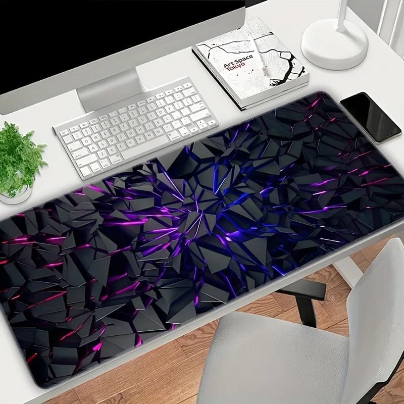 Tappetino per Mouse da Gaming Esteso con Motivi Geometrici Astratti e Effetto Neon, Tappetino da Scrivania Premium in Gomma